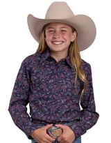 Roper Girls' Long Sleeve Print Snap Shirt - Blue/Red