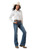 Ariat Women's Kirby Stretch Long Sleeve Print Button Down Shirt - White/Blue