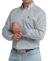 Cinch Men's Long Sleeve Stripe Button Down Shirt - White/Teal