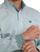 Cinch Men's Long Sleeve Stripe Button Down Shirt - White/Teal