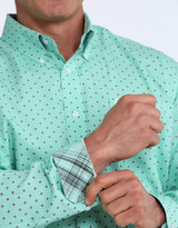 Cinch Men's Long Sleeve Print Button Down Shirt - Turquoise/Black