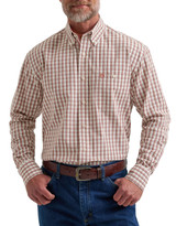 Wrangler Men's George Strait Stretch Long Sleeve Plaid Button Down Shirt - Cream/Rust