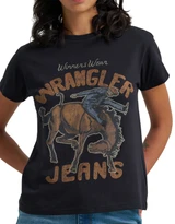 Wrangler Retro Women's Short Sleeve "Winners Wear Wrangler" Logo Print Tee Shirt - Black