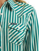 Wrangler Women's Performance Long Sleeve Stripe Button Down Shirt - Teal/Cream