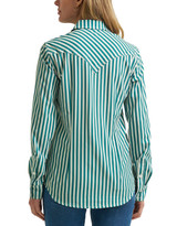 Wrangler Women's Performance Long Sleeve Stripe Button Down Shirt - Teal/Cream