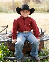 Cinch Boys' Long Sleeve Stripe Button Down Shirt - Burgundy