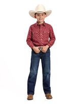 Roper Boys' Long Sleeve Print Snap Shirt - Red