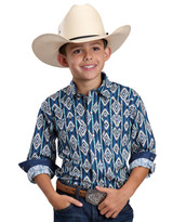 Roper Boys' Long Sleeve Stripe Snap Shirt - Blue/Cream