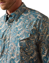 Ariat Men's Standard Series Long Sleeve Print Snap Shirt - Teal/Tan