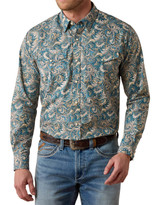 Ariat Men's Standard Series Long Sleeve Print Snap Shirt - Teal/Tan