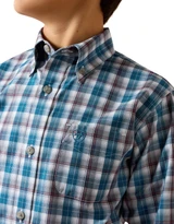 Ariat Boys' Pro Series Long Sleeve Plaid Button Down Shirt - Blue/Orange