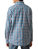 Ariat Boys' Pro Series Long Sleeve Plaid Button Down Shirt - Blue/Orange