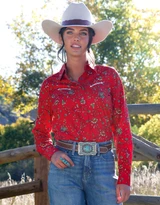 Cruel Women's Classic Fit Long Sleeve Print Snap Shirt - Red