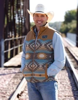 Cinch Men's Reversable Quilted Canvas Zip Vest - Brown/Turquoise