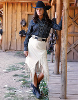Cruel Women's Mid Rise Faux Suede Fringe Midi Skirt - Cream