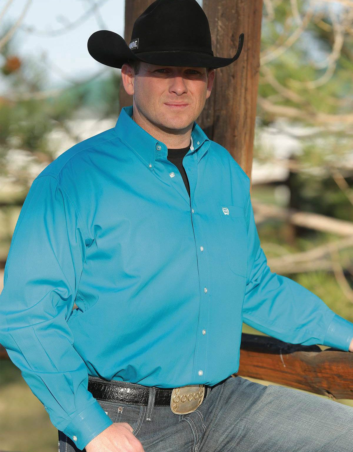Cinch Men's Long Sleeve Solid Button Down Shirt Teal