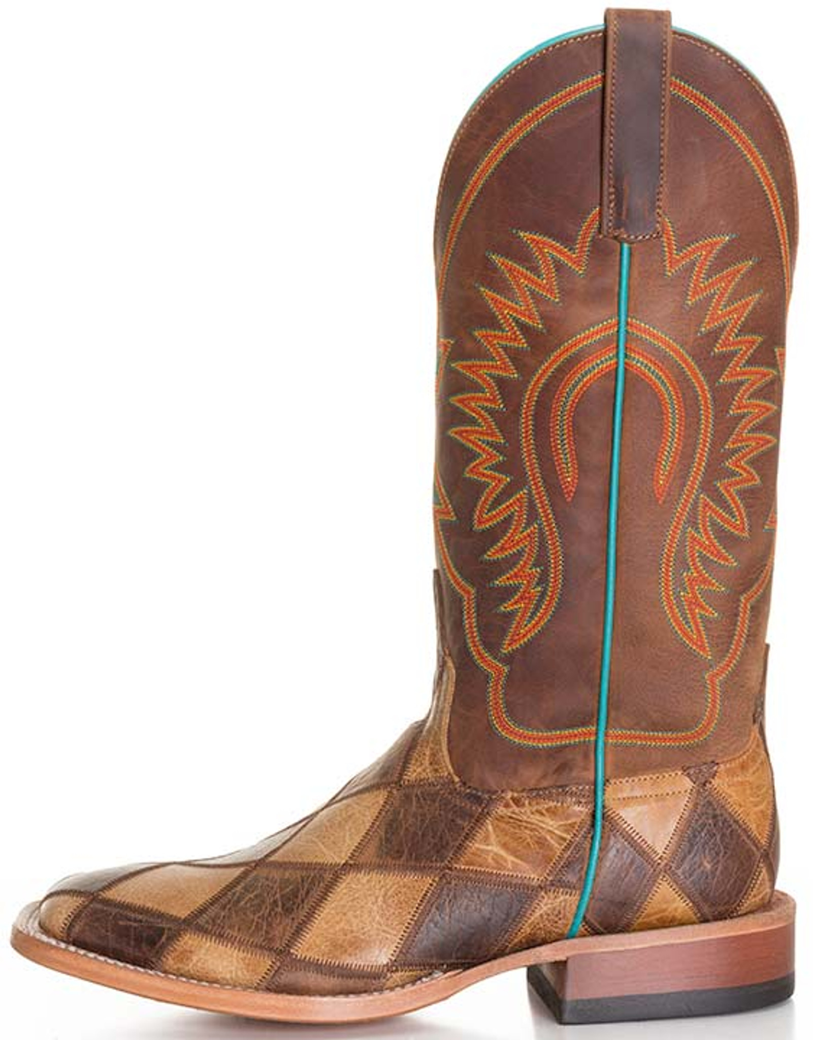 checkered square toe cowboy boots