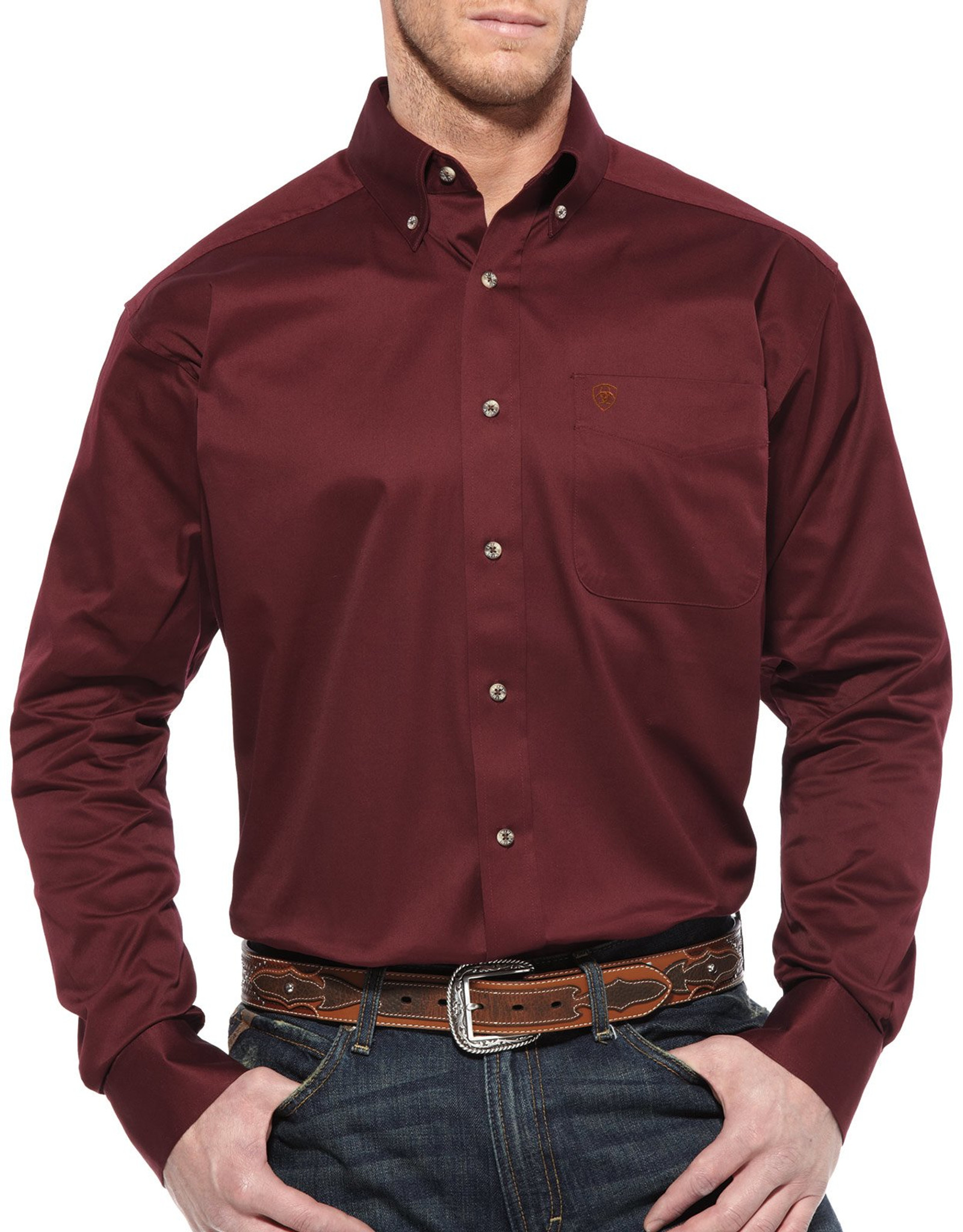 Ariat Men's Long Sleeve Solid Twill Button Down Shirt - Burgundy