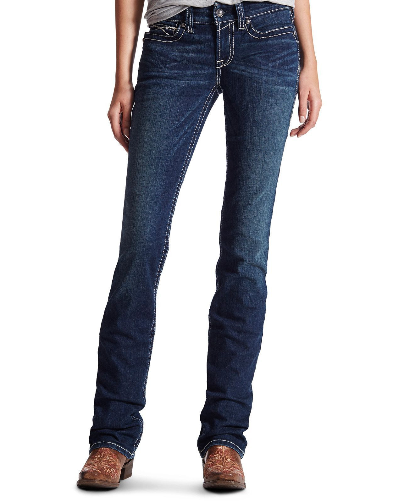 Ariat Jeans R.E.A.L. Elasticizzati Donna, Vita Media, Gamba Dritta, Colore Oceano, Taglia 33 - Denim Con Elastan, Lavaggio Medio