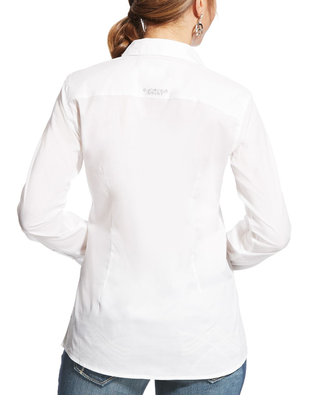 Ariat Women's Kirby Stretch Long Sleeve Solid Button Down Shirt - White (Closeout)