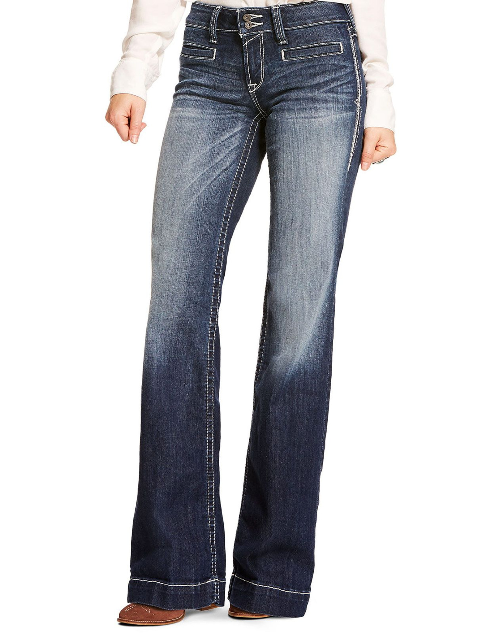 Ariat Women's Trouser Stretch Mid Rise Relaxed Fit Flare Leg Jeans - Marine