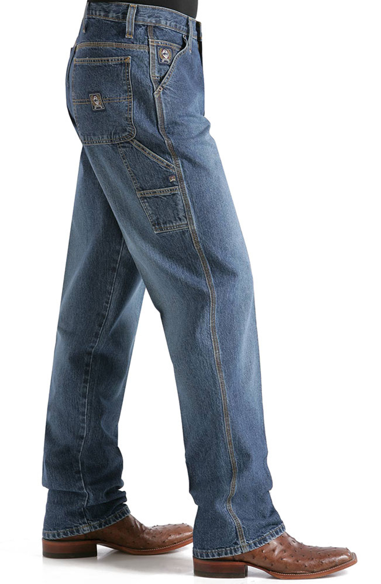 Cinch Men's Blue Label High Rise Loose Fit Tapered Leg Carpenter Jeans -  Medium Stonewash