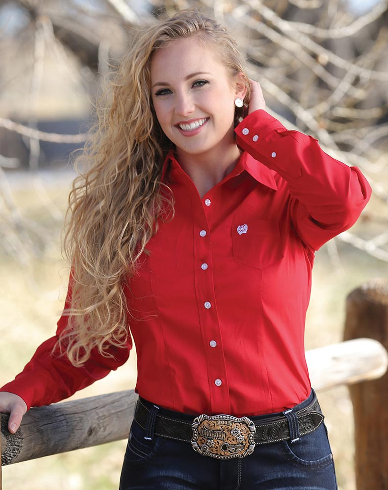 Cinch Women's Long Sleeve Solid Button Down Shirt - Red