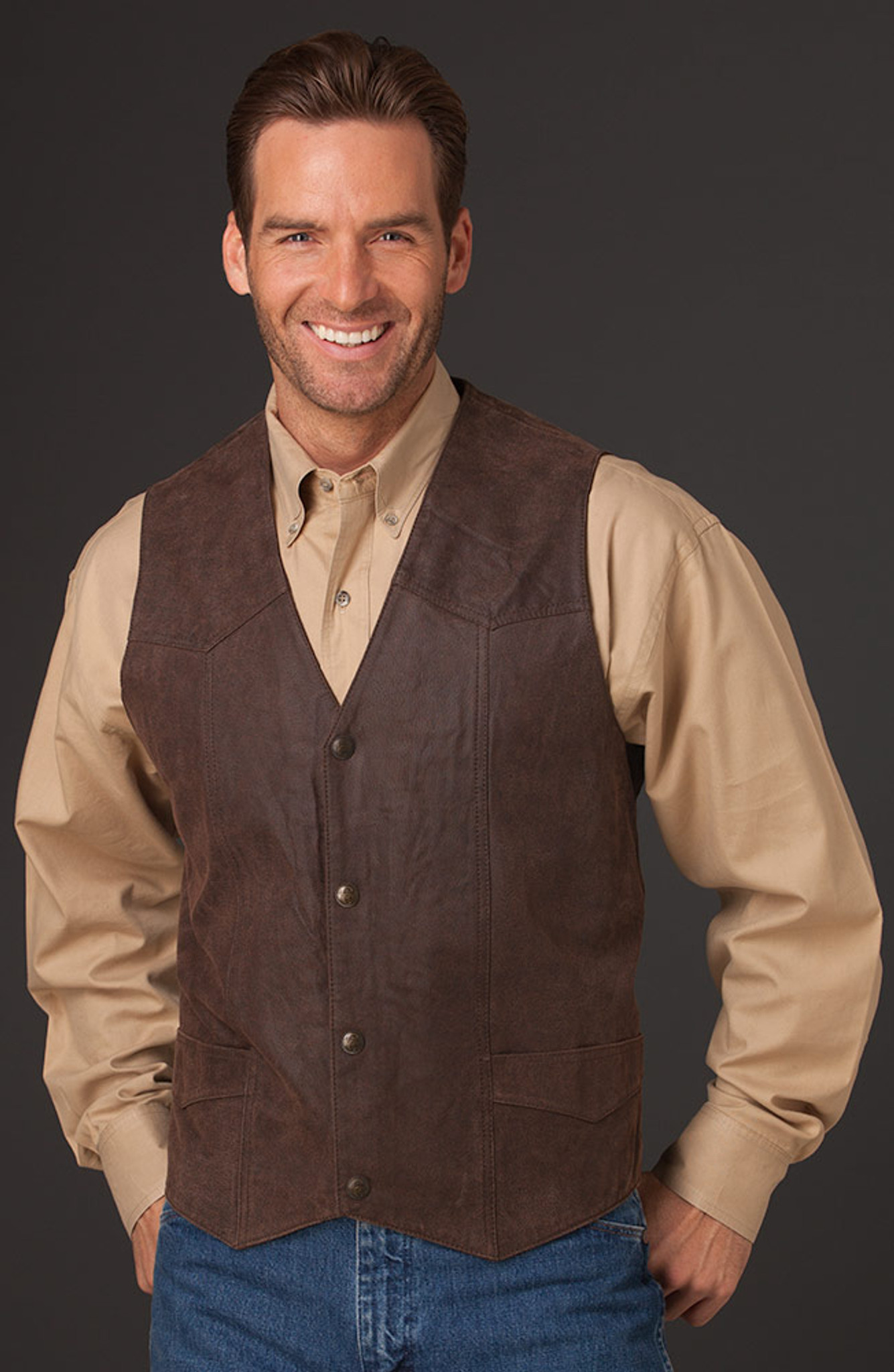 Cripple Creek Mens Basic Vest with Snap Front - Antique Chocolate