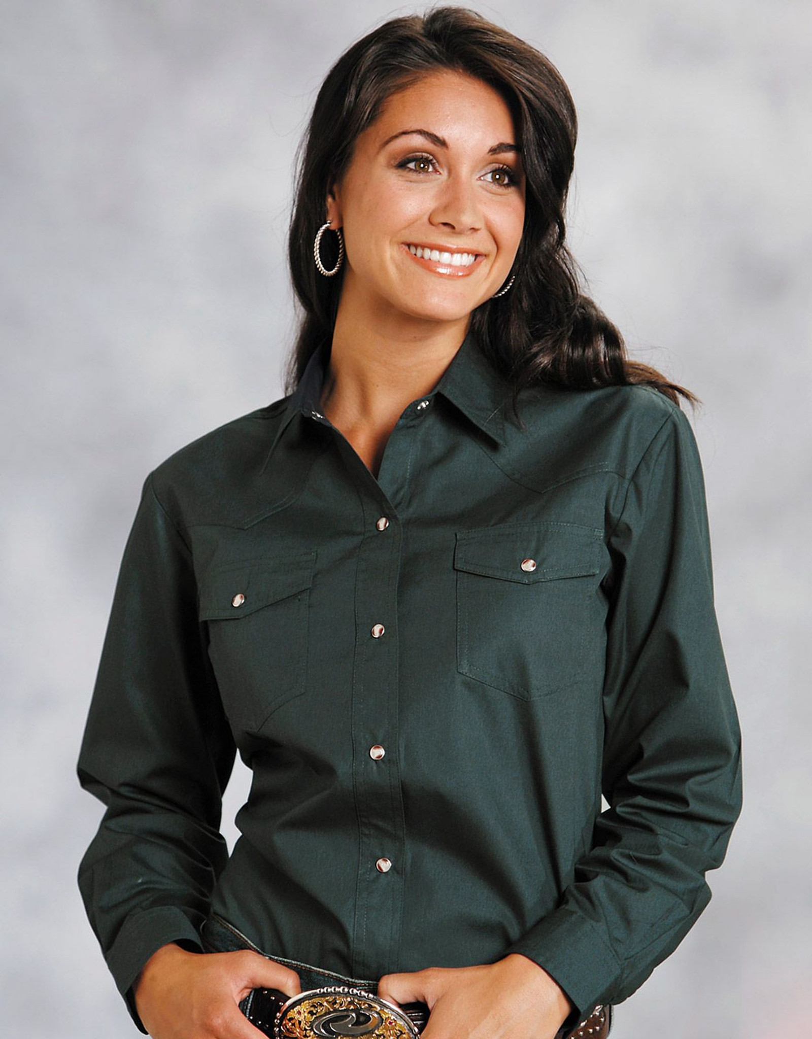 Roper Women's Long Sleeve Solid Snap Shirt - Green