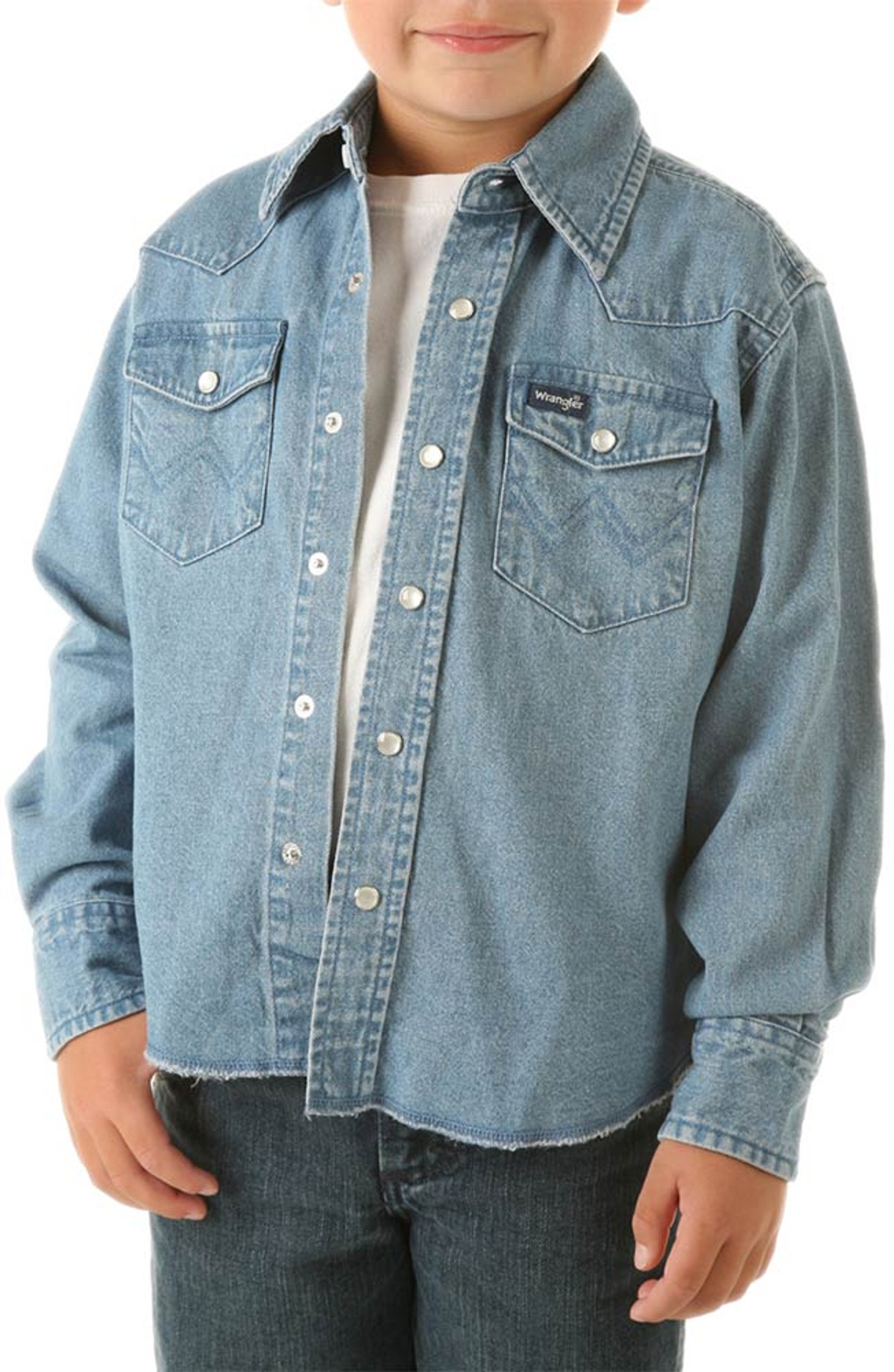 Wrangler Boys Solid Snap Western Shirt - Navy Indigo