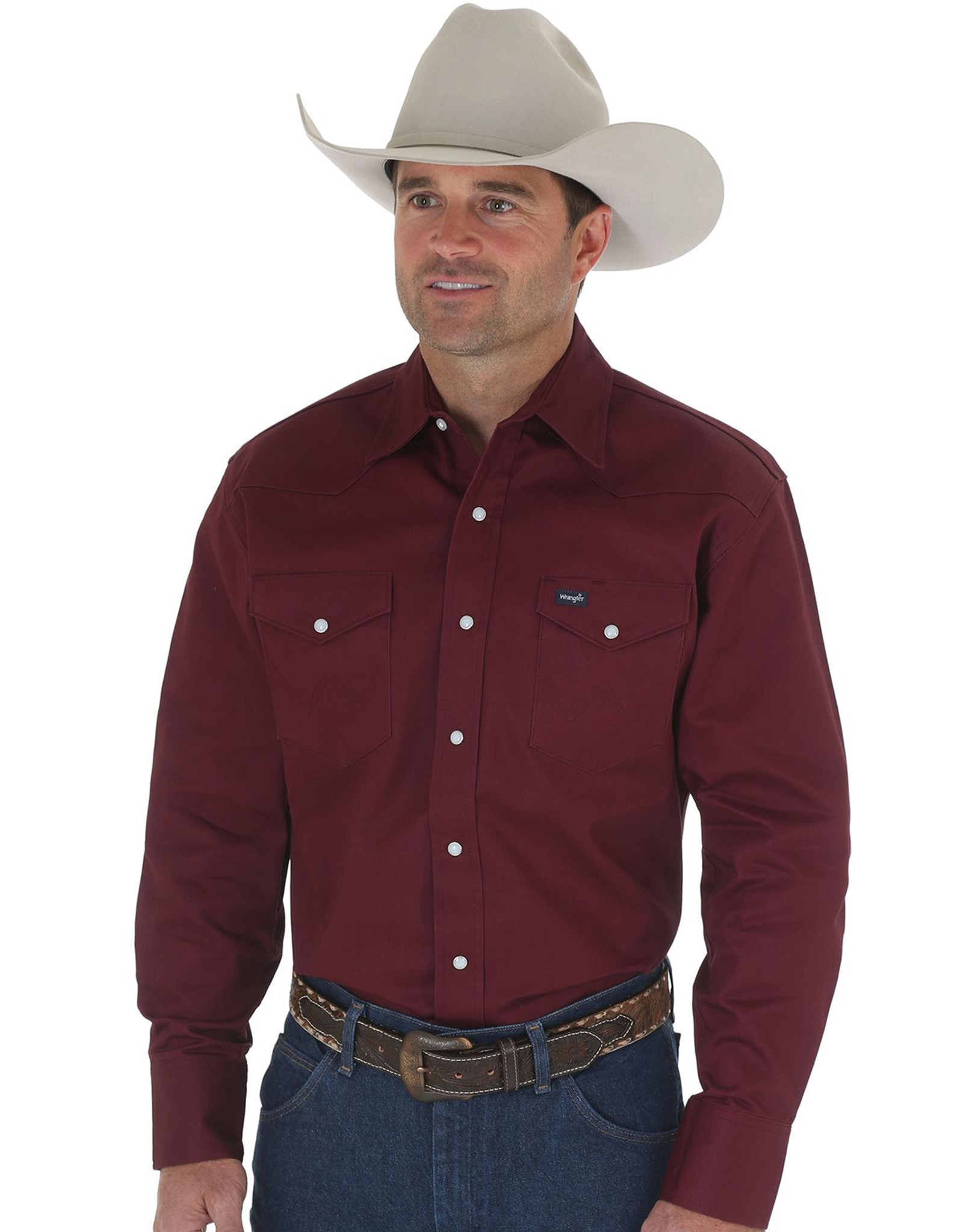 Wrangler Men's Basic Twill Long Sleeve Solid Snap Work Shirt - Red Oxide