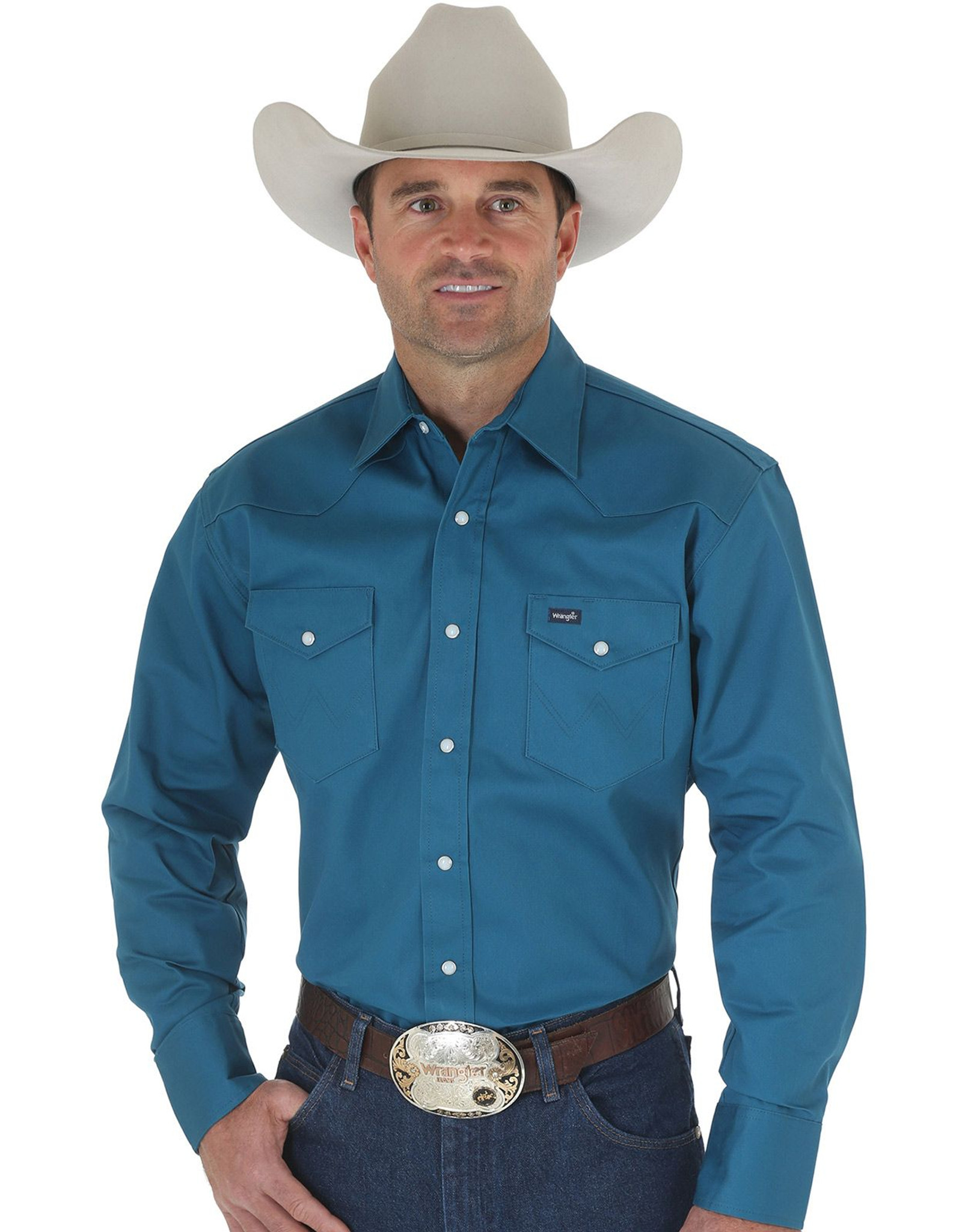 Wrangler Men's Authentic Cowboy Cut Work Western Long-Sleeve Shirt - Dark Teal - Large