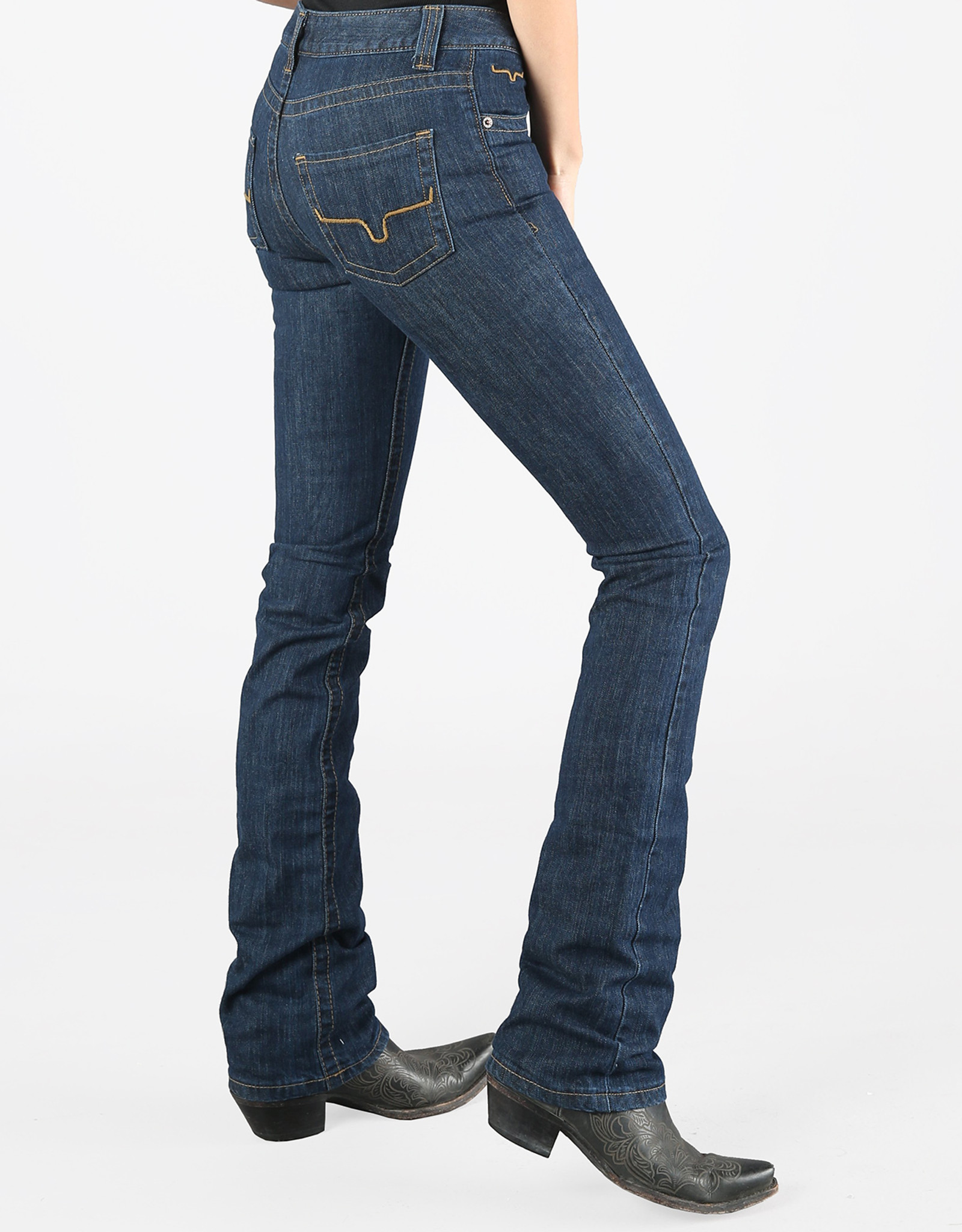 Kimes Ranch Women's Stretch Betty Mid Rise Slim Fit Boot Cut Jeans - Dark Indigo