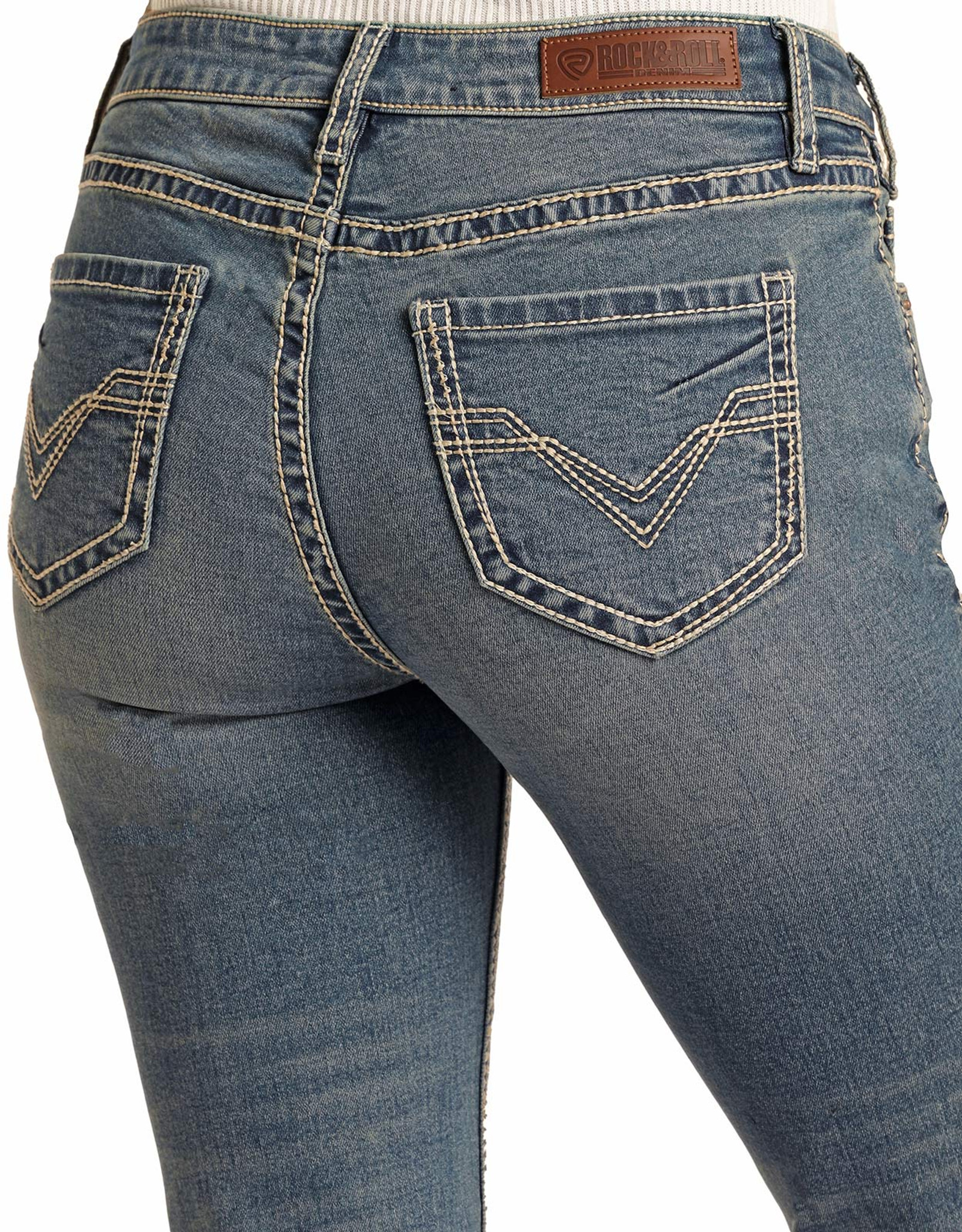 Rock & Roll Ladies Light Vintage Mid Rise Extra Stretch Bootcut Jeans  W1-3543 - Stockyard Style