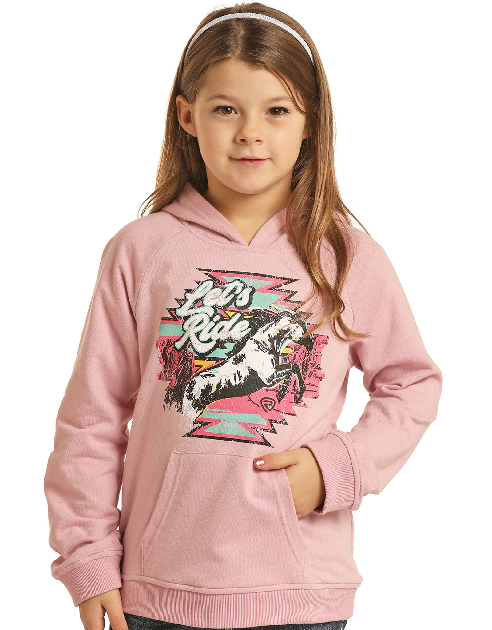 Rock Roll Denim Girls Print Pullover Hoodie Pink Closeout