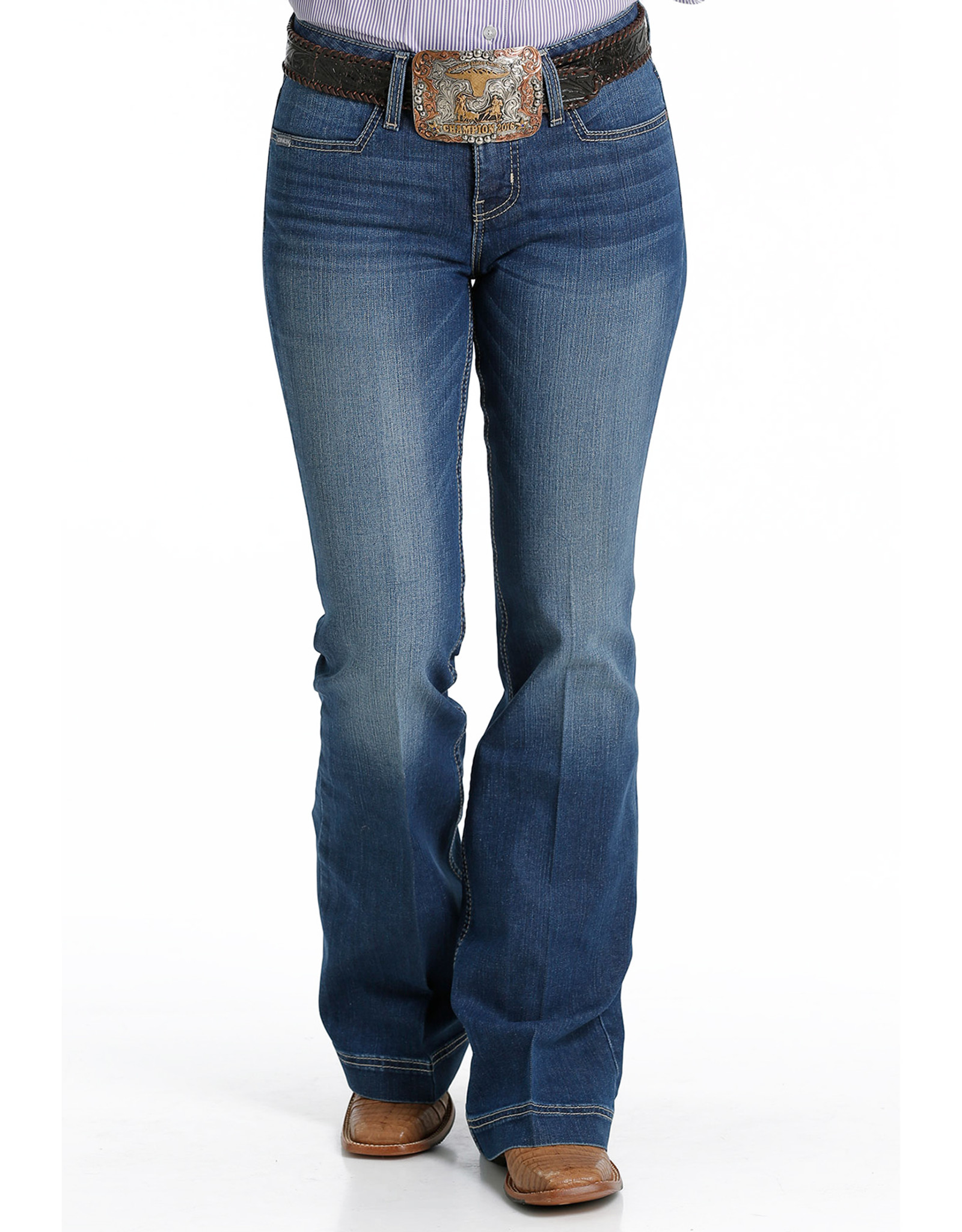 Cinch Women's Lynden Stretch Trouser Mid Rise Slim Fit Flare Leg Jeans -  Medium Stonewash