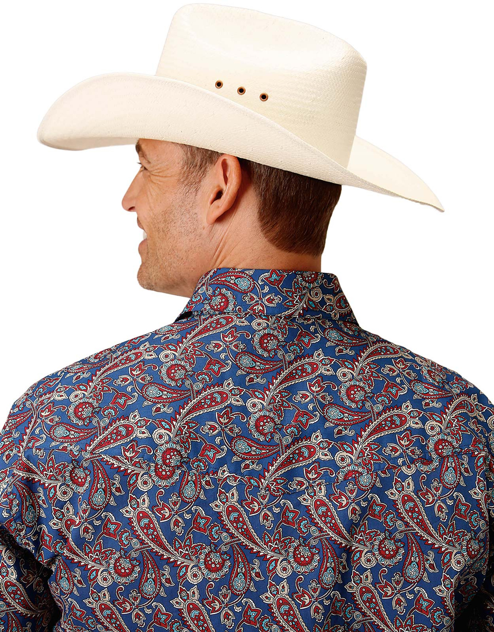 Roper Men's Long Sleeve Print Snap Shirt - Blue (Closeout)