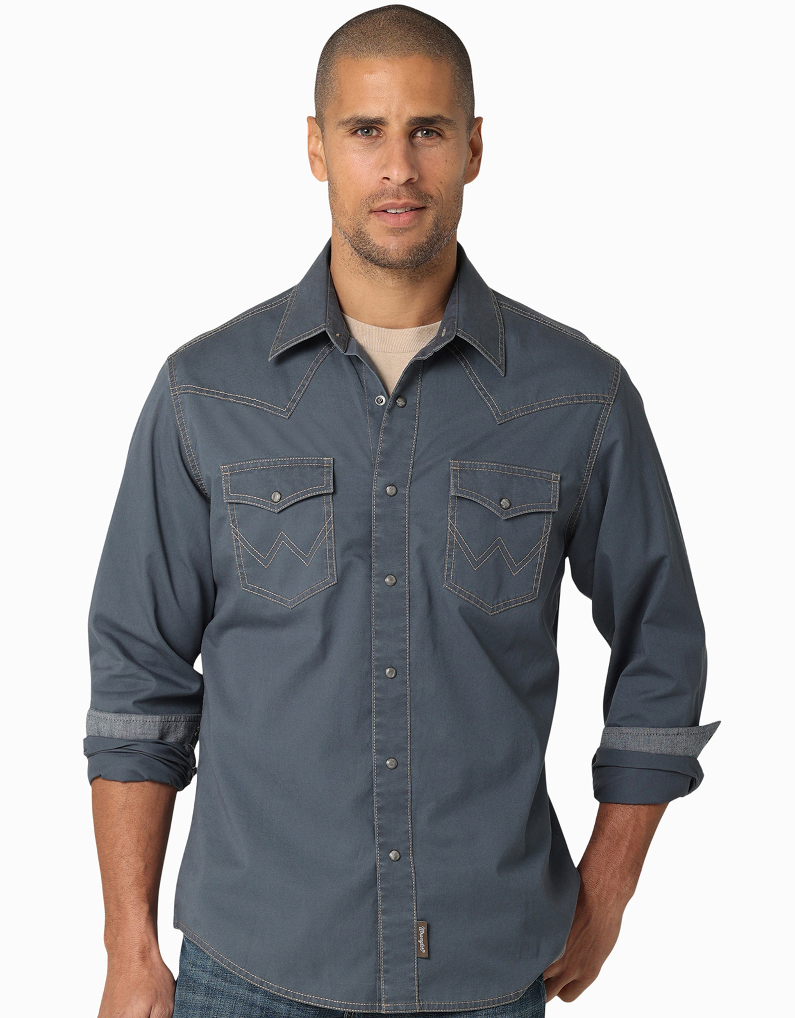 Wrangler Men's Retro Premium Long Sleeve Solid Snap Shirt - Blue ...