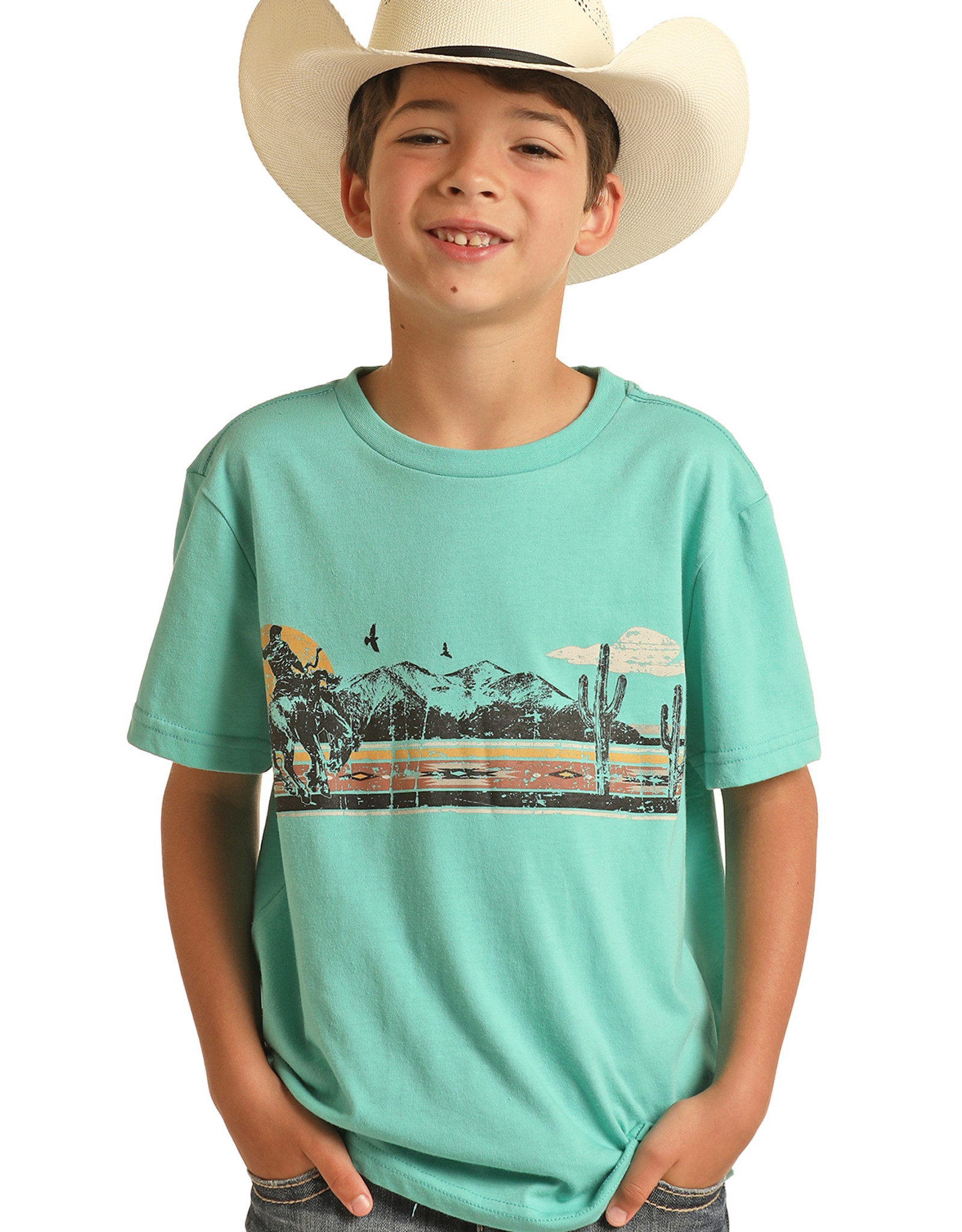 Rock & Roll Denim Boys' Short Sleeve Print Tee Shirt - Turquoise (Closeout)