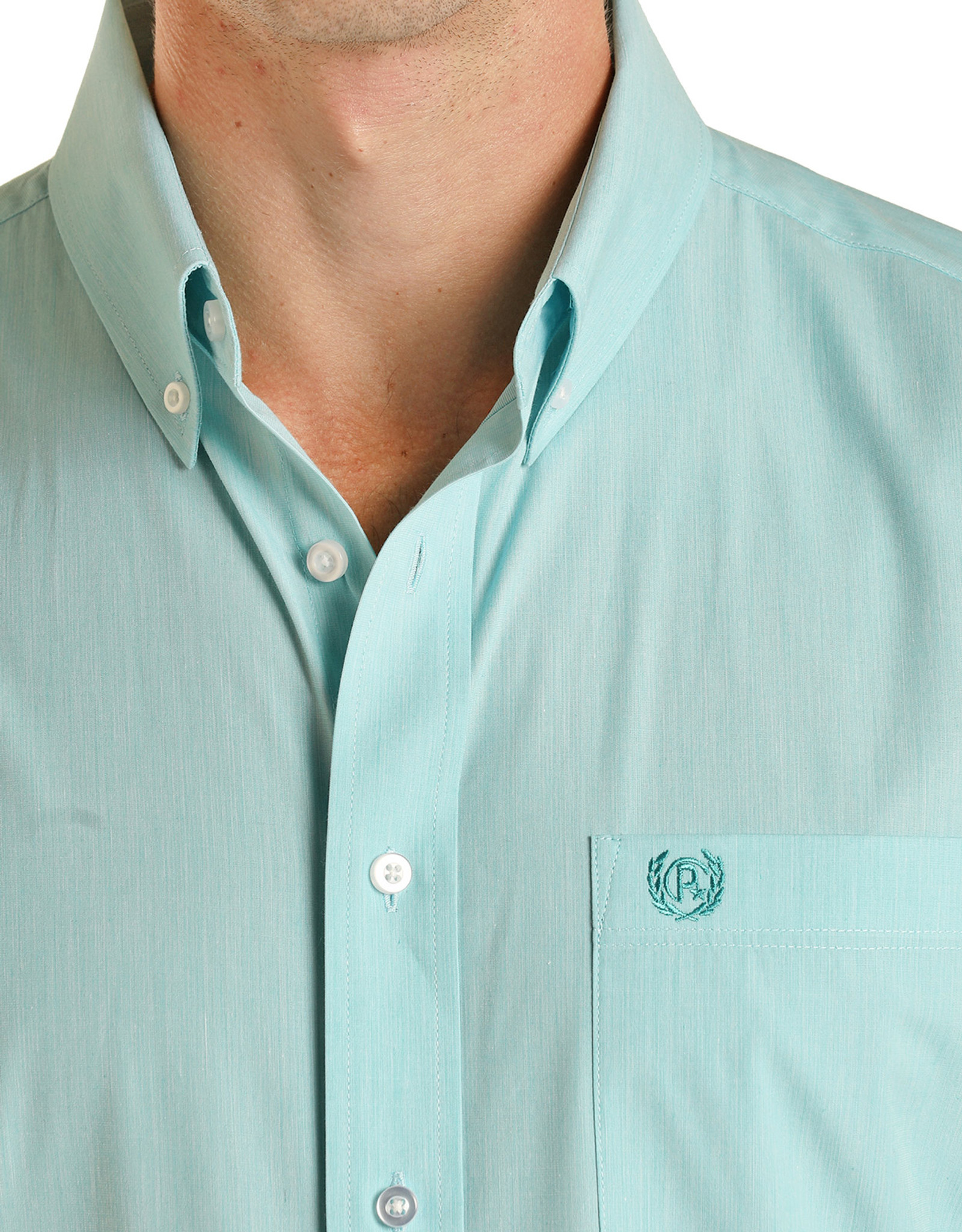 Panhandle Select Men's Long Sleeve Solid Button Down Shirt - Turquoise (Closeout)