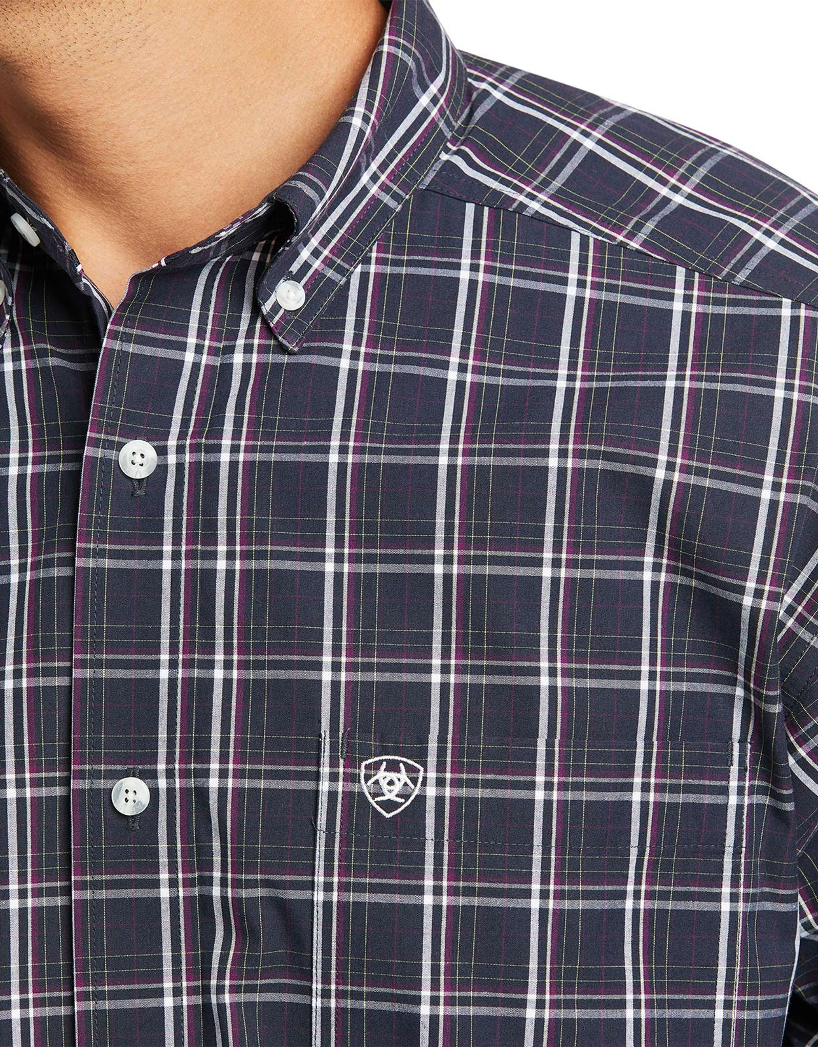 Ariat Men's Pro Series Classic Fit Long Sleeve Plaid Button Down Shirt - Navy
