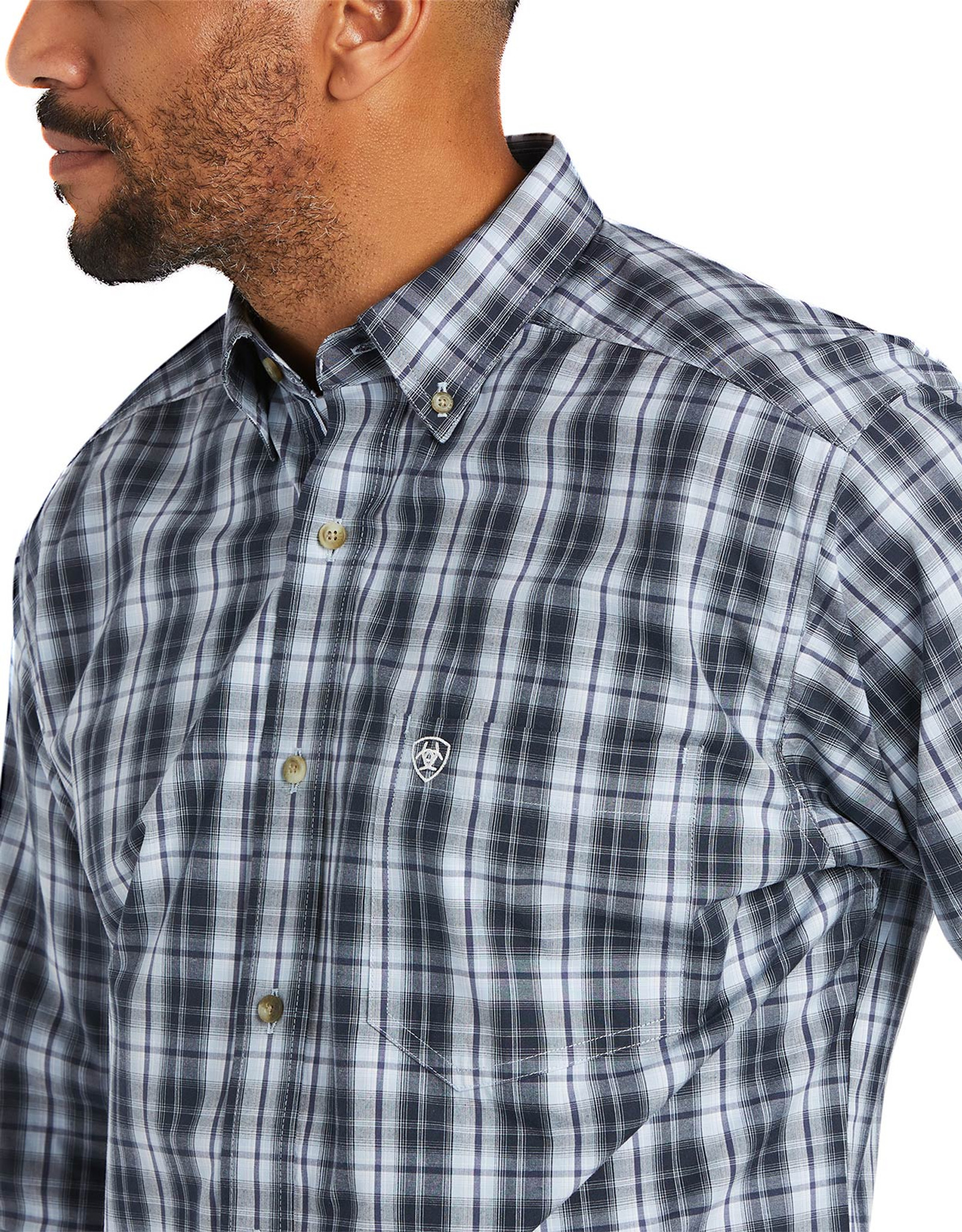 Ariat Men's Pro Series Fitted Long Sleeve Plaid Button Down Shirt - Blue
