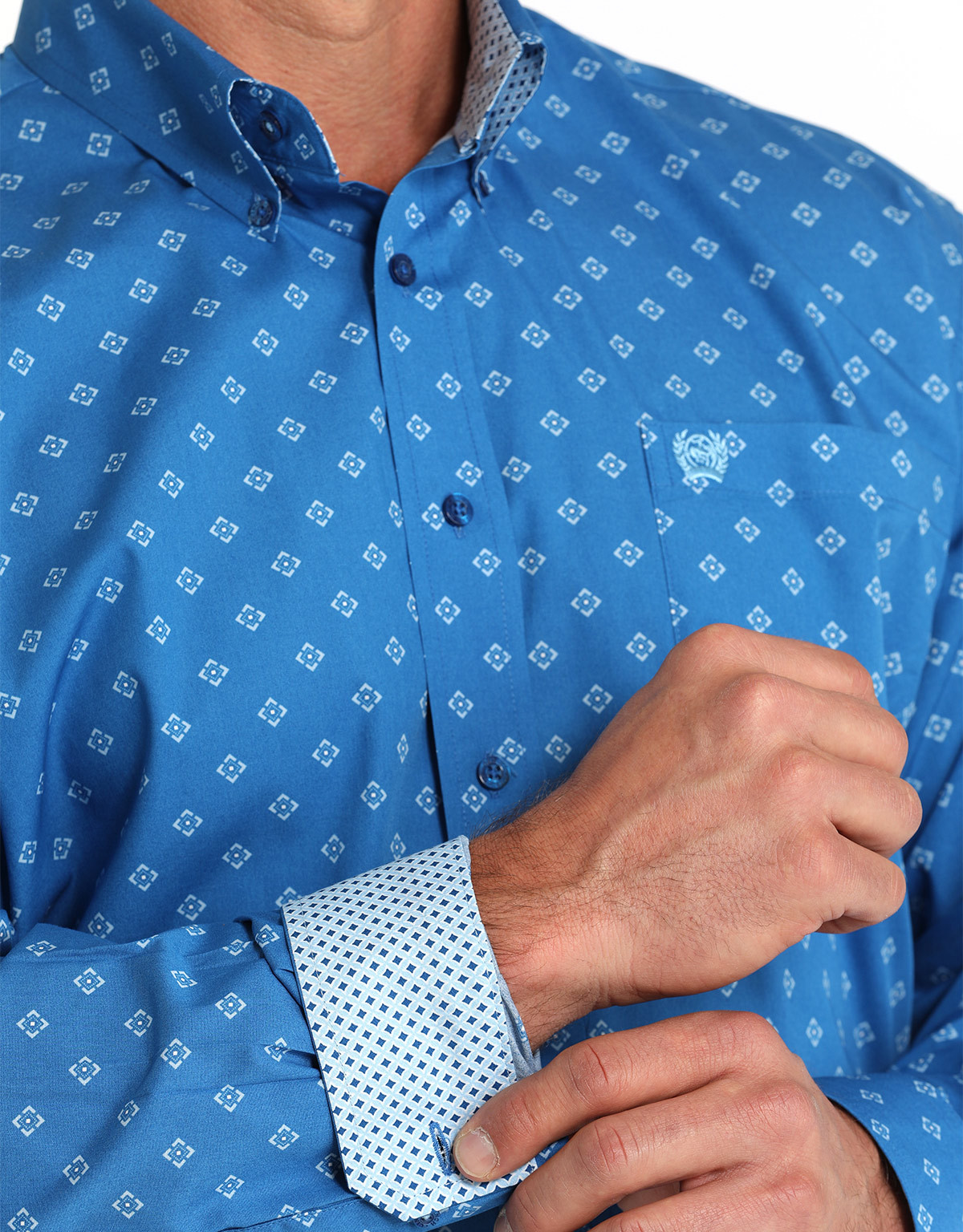 Cinch Men's Stretch Long Sleeve Print Button Down Shirt - Royal Blue
