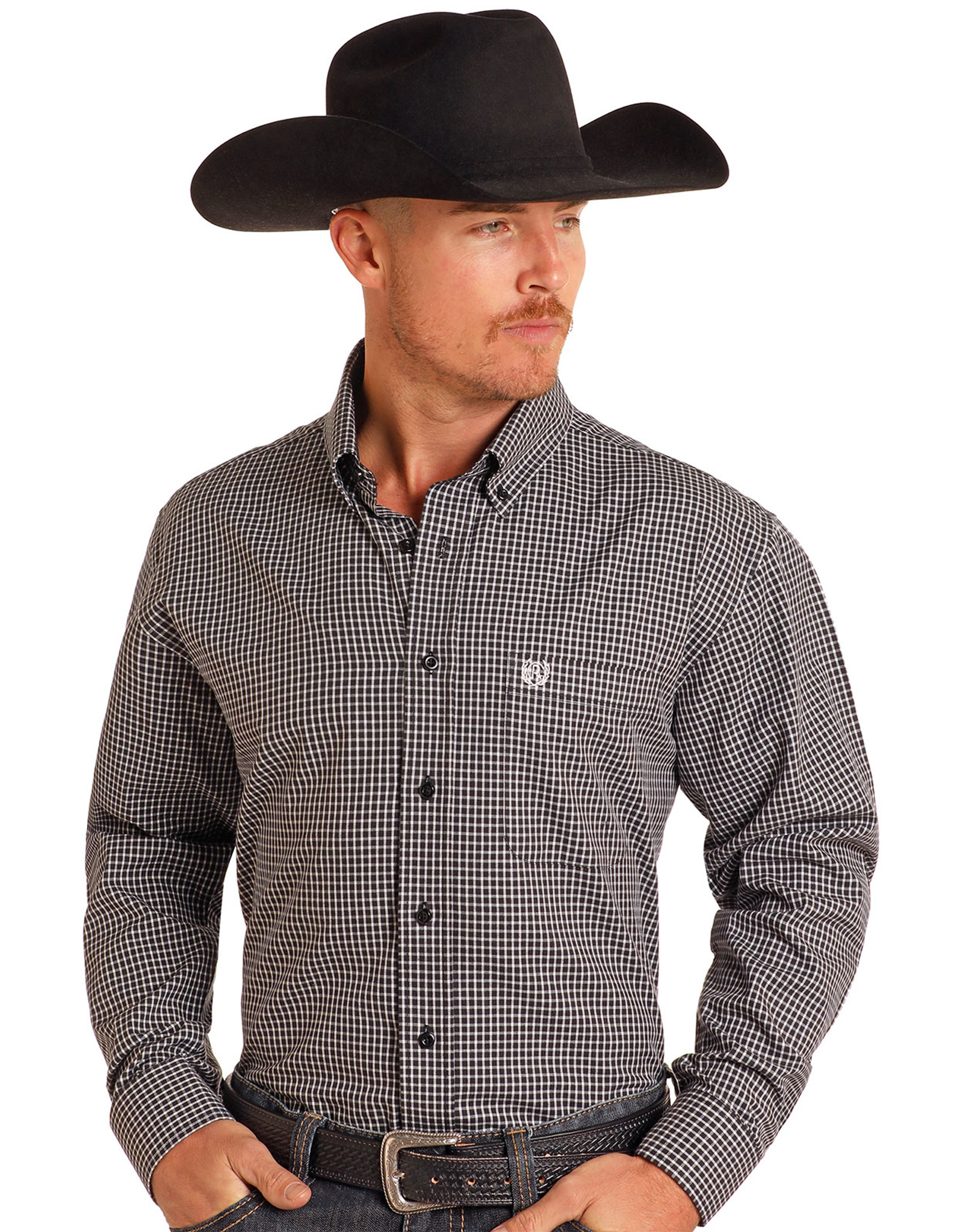 Panhandle Select Men's Long Sleeve Check Button Down Shirt - Charcoal