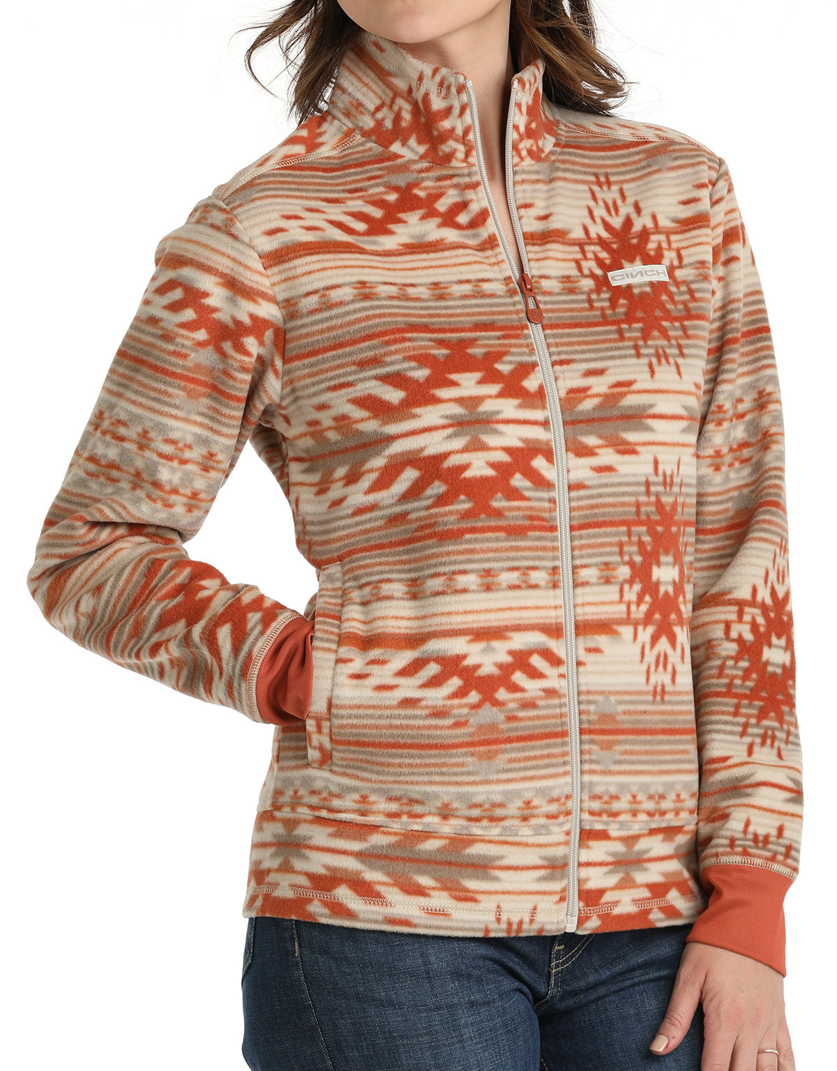 Cinch Women's Polar Fleece Print Zip Jacket - Stone (Closeout)