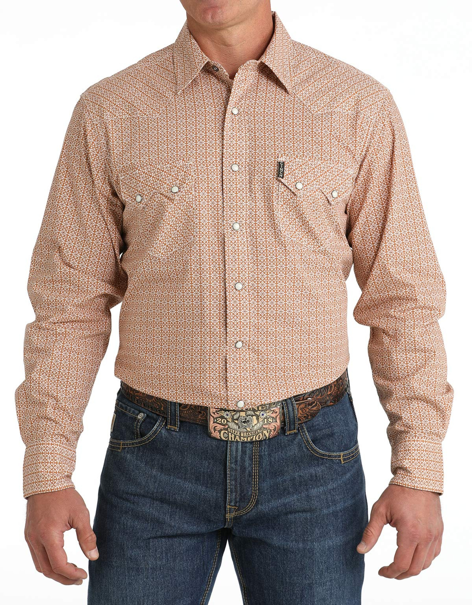Cinch Men's Modern Fit Long Sleeve Print Snap Shirt - Gold