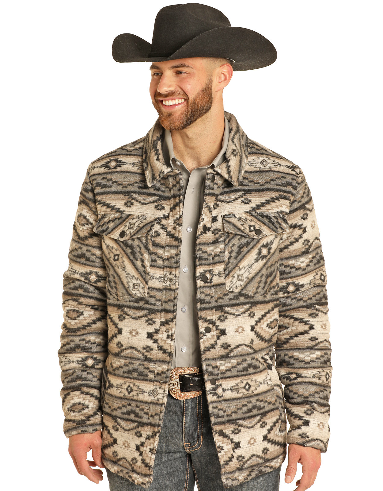 Rock & Roll Denim Men's Brushed Jacquard Print Snap Jacket - Taupe