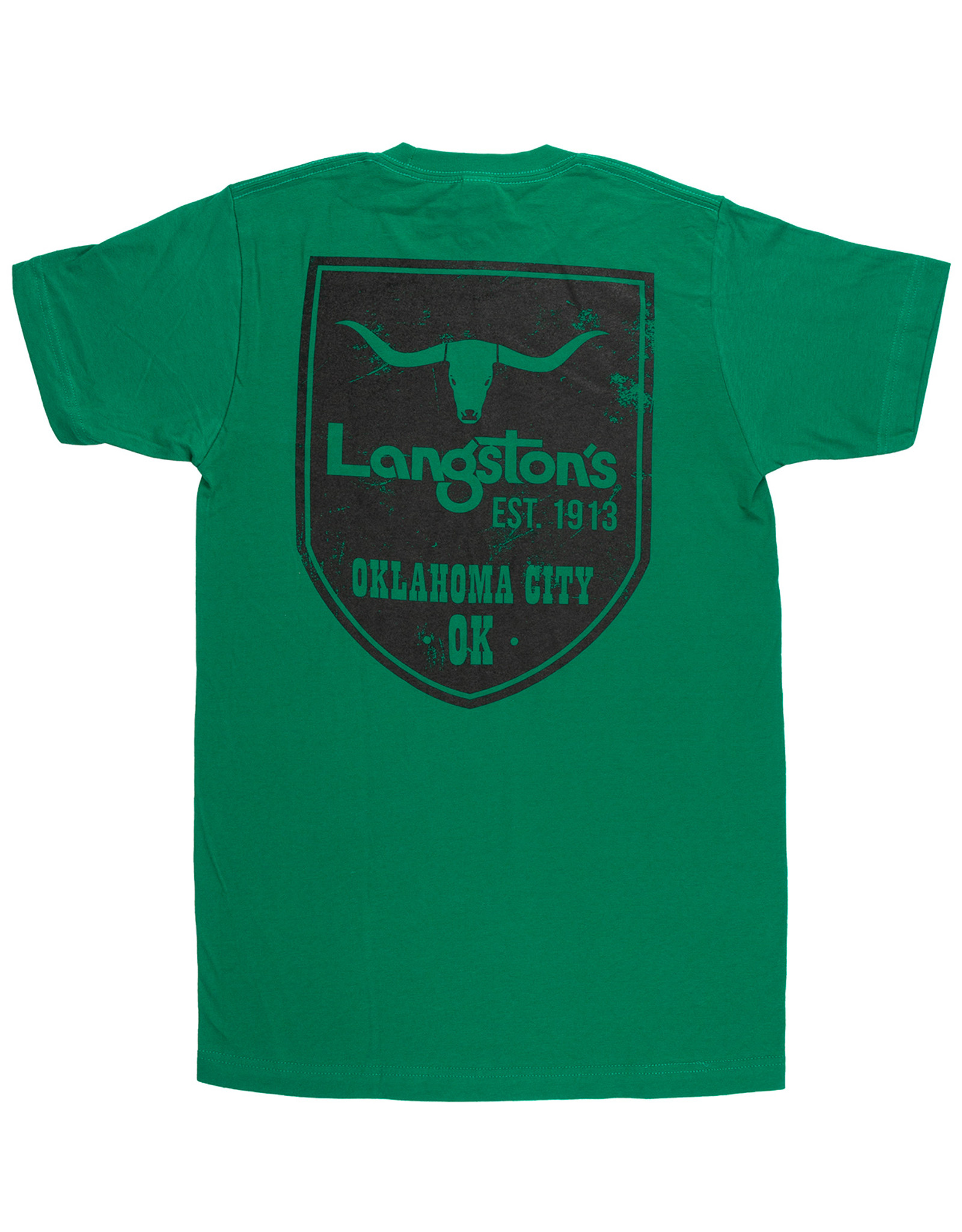 Langston's Short Sleeve "EST. 1913" Shield Logo Print Tee Shirt - Green/Black