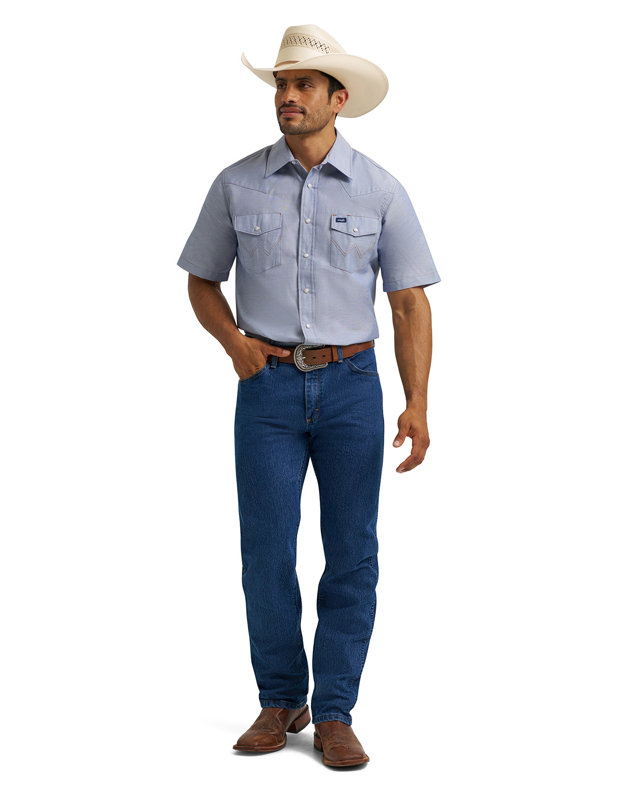 Wrangler Men's Short Sleeve Chambray Snap Western Work Shirt - Non