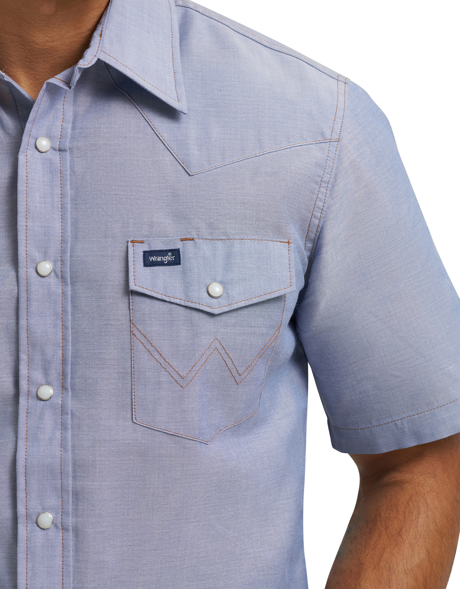 Wrangler Men's Short Sleeve Chambray Snap Western Work Shirt - Non Indigo Chambray